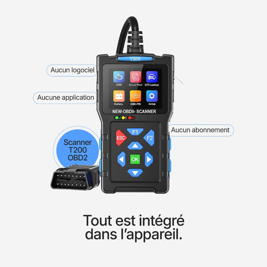 OBD2 Scanner T200 – Diagnostic moteur & test de batterie